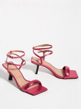 Anthropologie Vicenza Pink Metallic Strappy Heels Leather Sandals 7 NWT